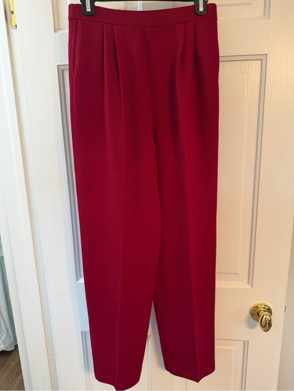 St John Santana Knit Red Wide Leg Pants Size 6 High Waist Pull On Luxury Career